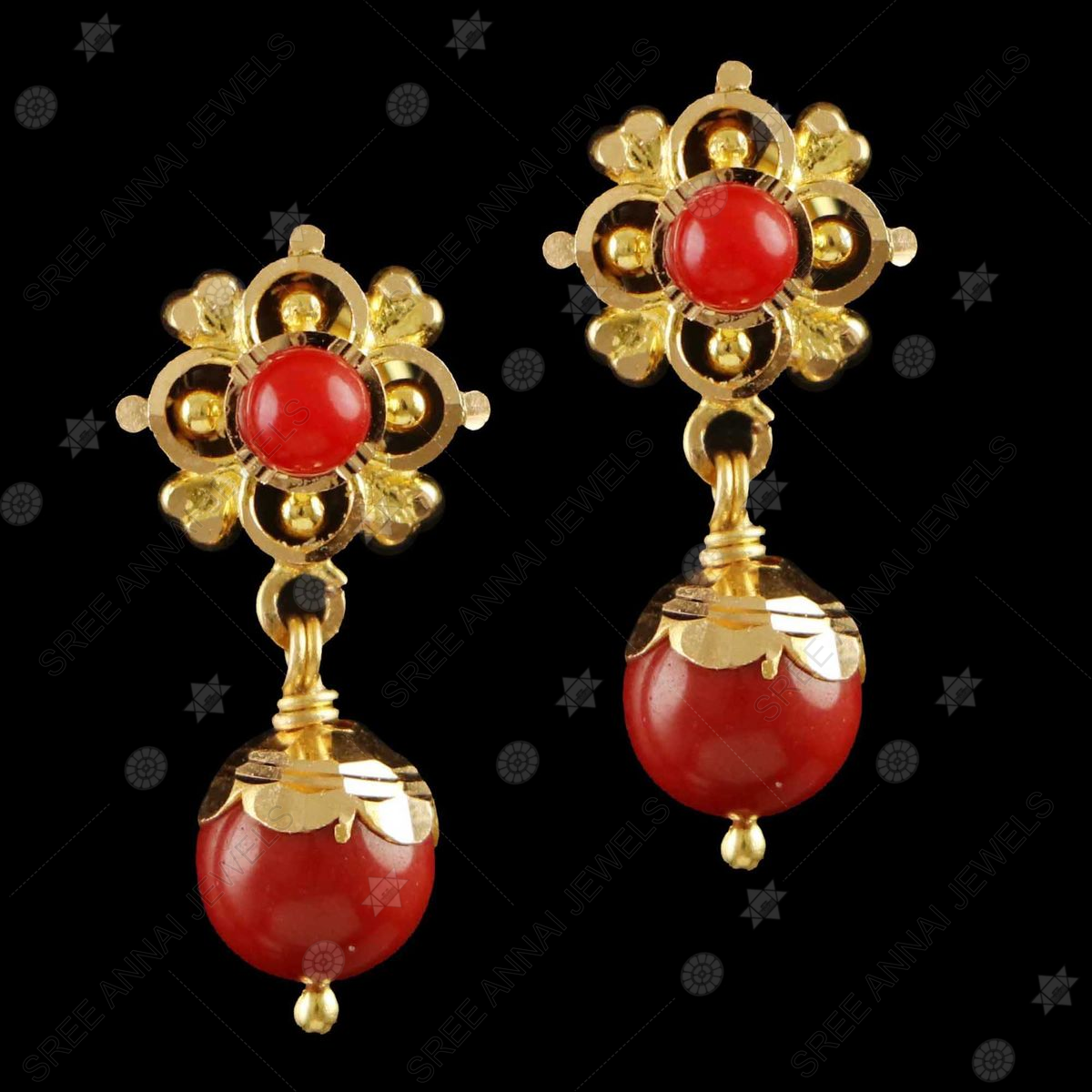 Unique 14K Gold and Red Coral Earrings/yellow Gold and Red Coral Earrings/vintage  Gold Earrings - Etsy