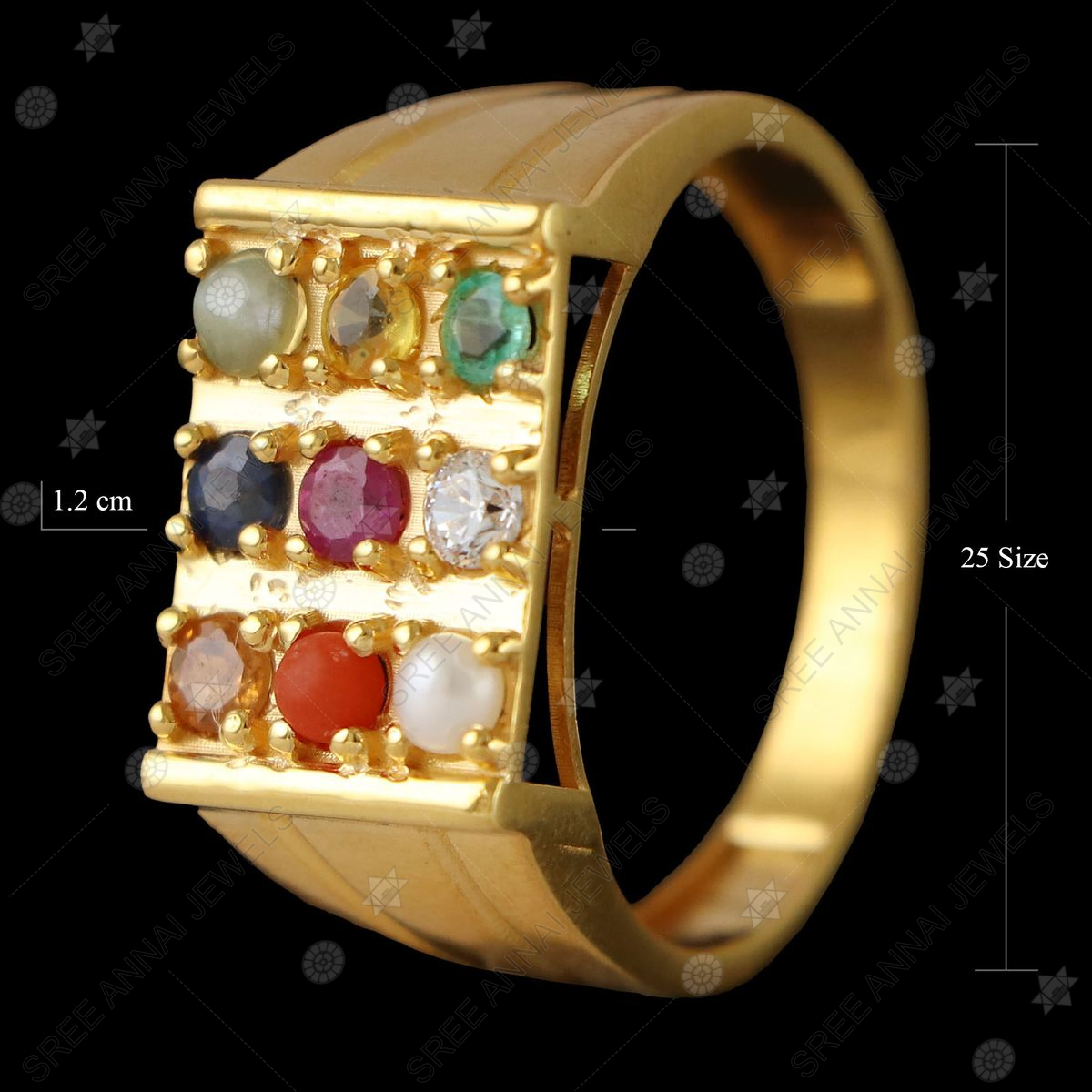 Navaratna Gemstone with Gold Plated 925 Sterling Silver Men's Ring #5921 |  eBay