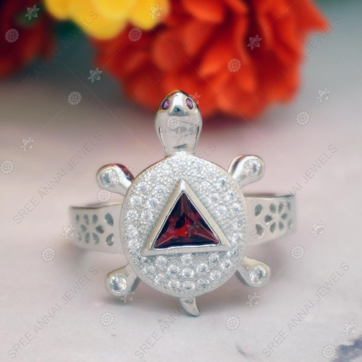 Buy Sahiba Gems Pure 925 Sterling Silver Tortoise Ring Mark Swastik With  White CZ A Very Beautiful Ring For Girls/Women Size 14 Indian Size at  Amazon.in