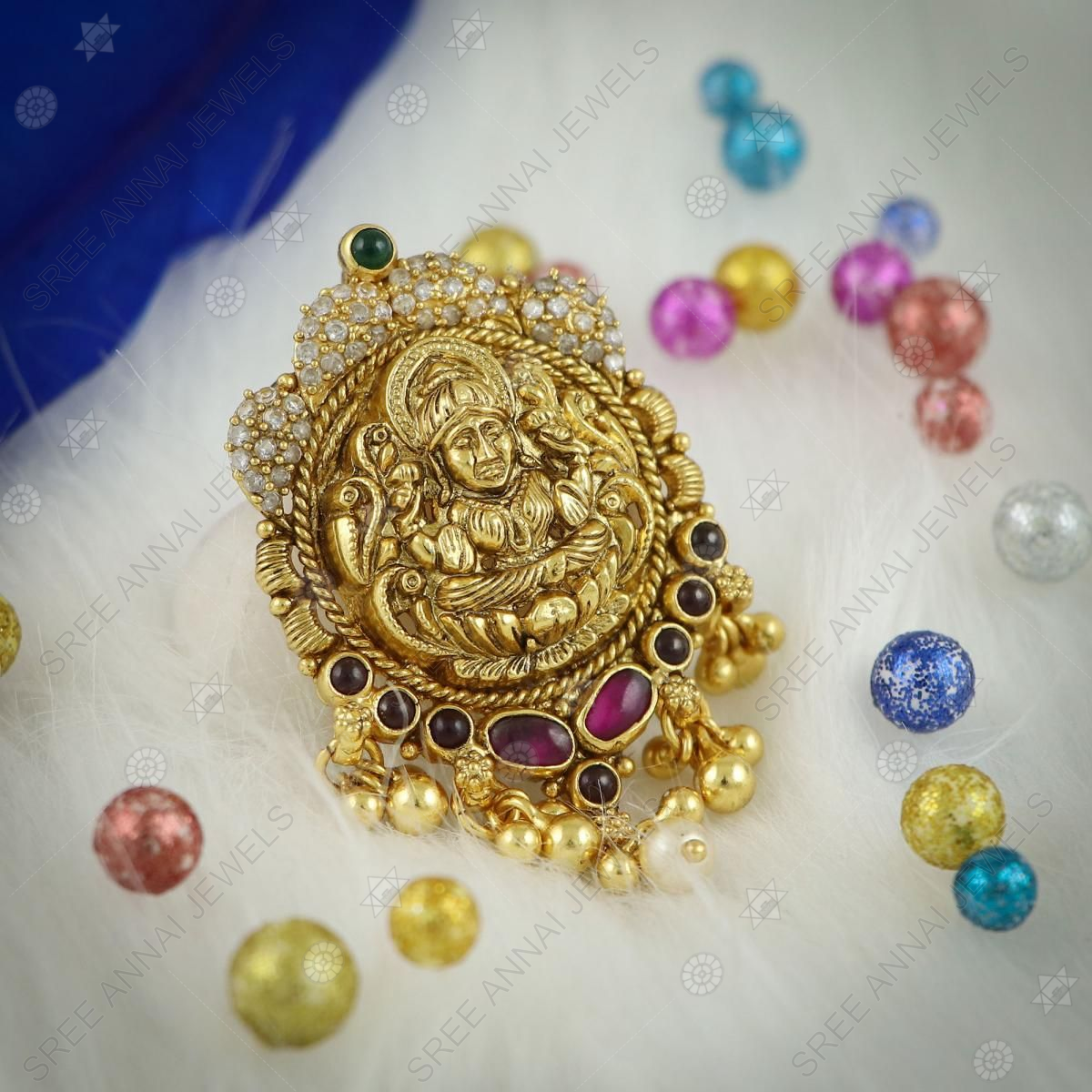 High Quality Gold Plated Lakshmi Design Motifs With Hanging Pearl